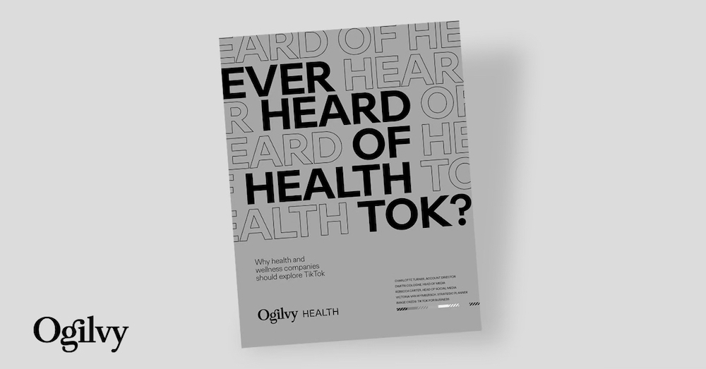 Image of the cover of the report "Ever Heard of HealthTok? Why Health and Wellness Companies Should Explore TikTok" against a gray background 
