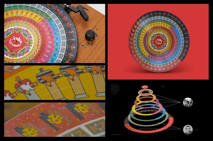 Collage of images showcasing Coke Studios Video Vinyl collection. they feature colorfol abstract patterns in a spiral style