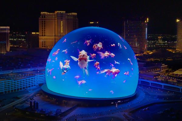 AI generated image of orange fish projected on the Sphere in Las Vegas