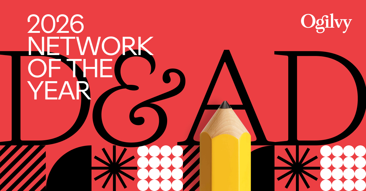 Red graphic with Ogilvy D&AD Network of the Year 2026 in white and black copy