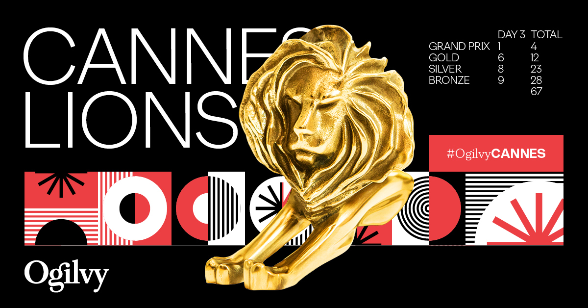 Graphic with Ogilvy's Day 3 and Festival total Cannes Lions
