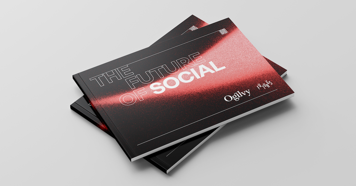 Cover image of the report. "The Future of Social—2024" written in white outlined and white block copy against a gradient red and black background