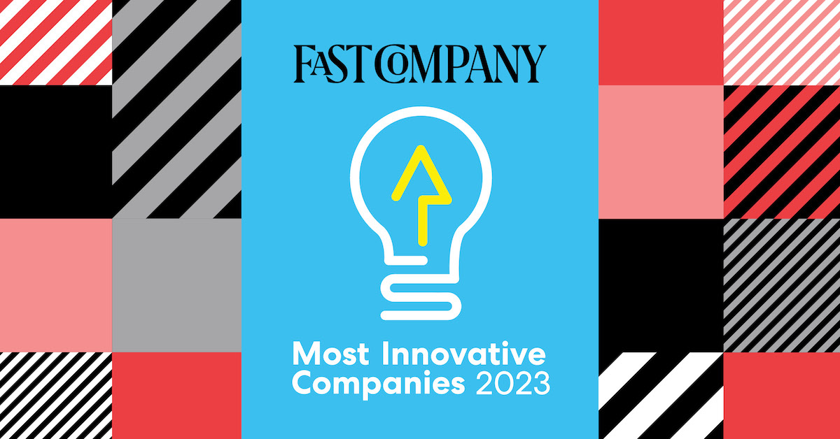 Fast Company World's Most Innovative Companies logo against Ogilvy tartan pattern