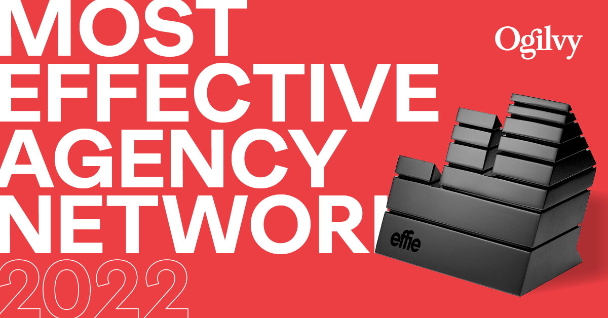 Ogilvy Effies Most Effectivee Agency Network graphic in red and white