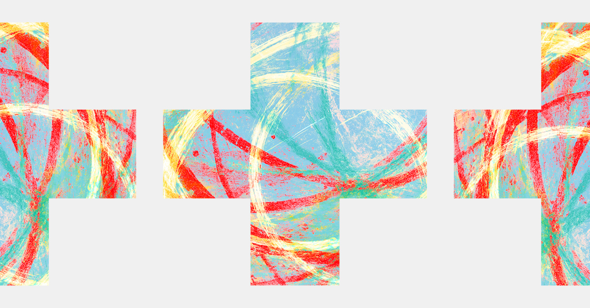 Ogilvy illustration, light colorful health cross signs against a white background