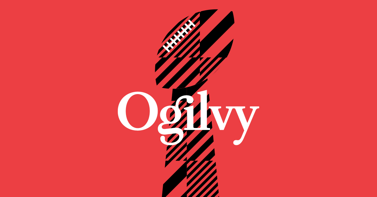 Ogilvy logo with an illustration of a Super Bowl trophy