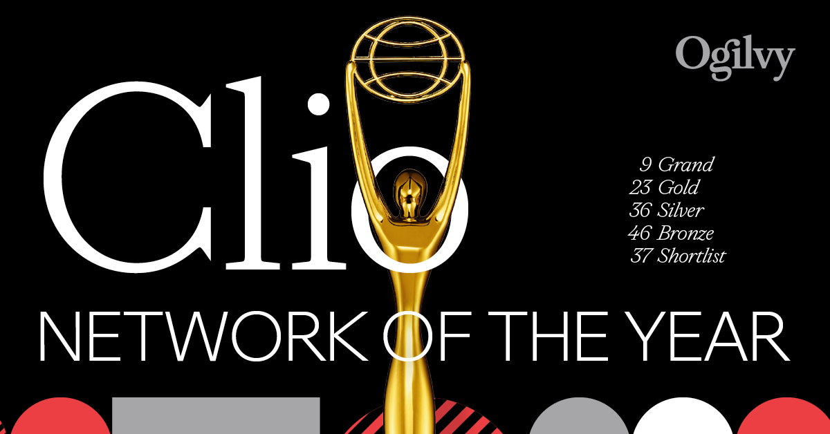 Graphic celebrating Ogilvy winning Clios Network of the Year 2025.
