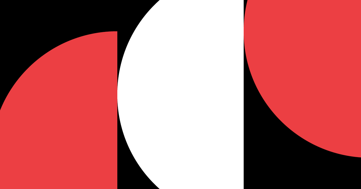 A graphic with a vibrant red background. At the top, an abstract black shape, resembling an inverted funnel, extends downwards. Three horizontal, white oval shapes are stacked within this black area, creating a sense of depth.
