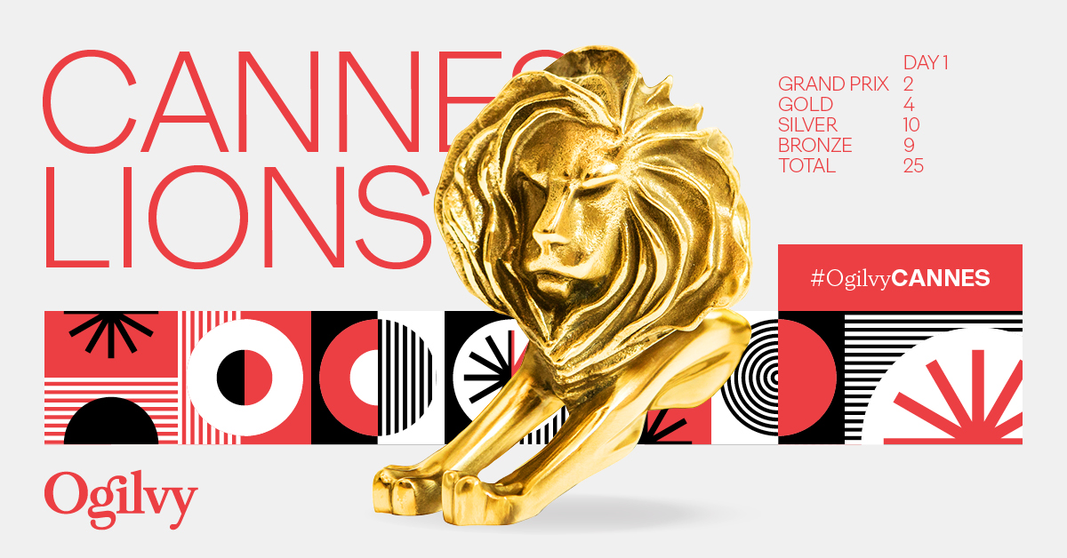 Graphic with Ogilvy's Day 1 Cannes Lions results