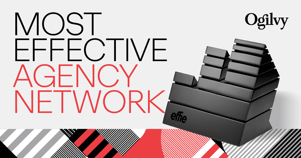 Graphic deisplaying Ogilvy as the 2024 Most Effectiev agency Network in the World by the Effie Index
