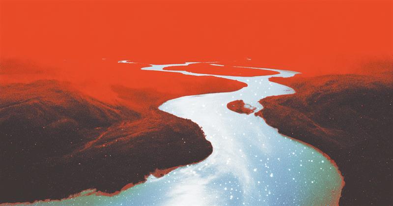 Illustration or two rivers merging into one another. 