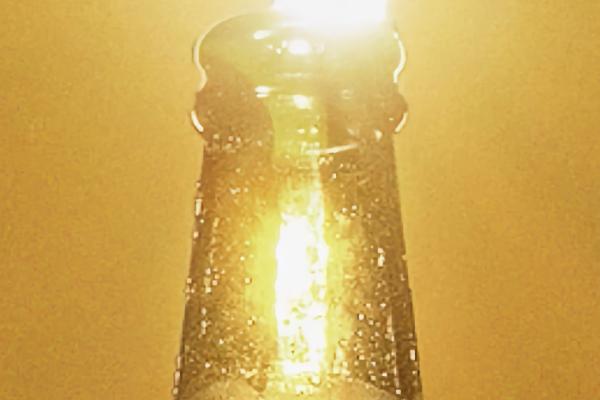 Eclipse sun appearing as a lime wedge in a Corona bottle