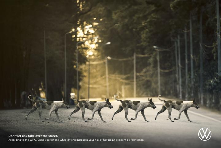 X4 - Volkswagen Four time Repeating image of a dog crossing a street in a crosswalk