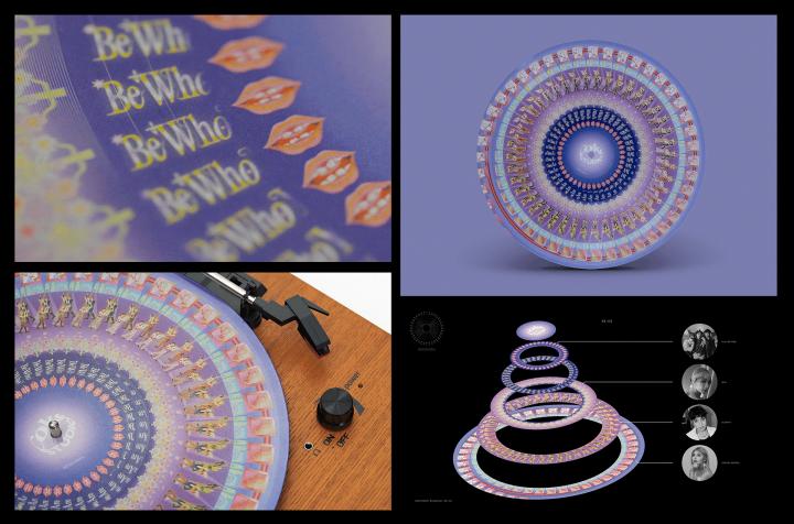 Collage of images showcasing Coke Studios Video Vinyl collection. they feature colorfol abstract patterns in a spiral style