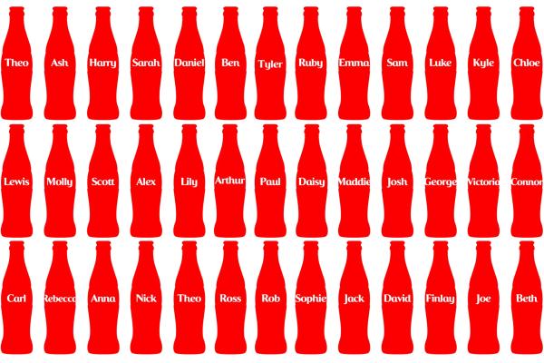 Three rows of red Coca-cola bottles