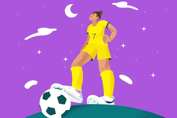 Illustration of woman kicking a soccer ball.