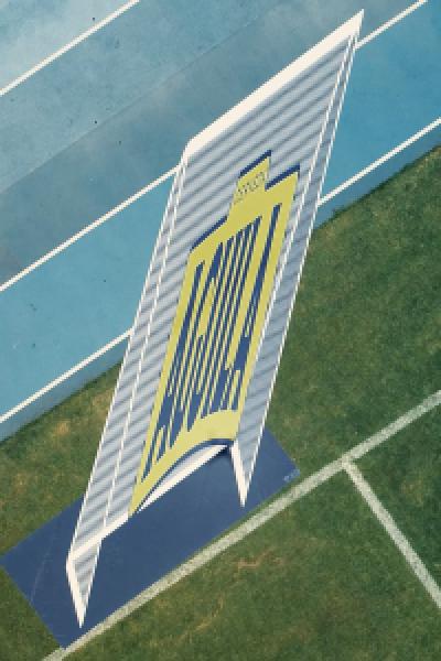 On-field advertisement for Aquila beer. It says "Aquila" in blue font against a yellow background inside of a soccer goal