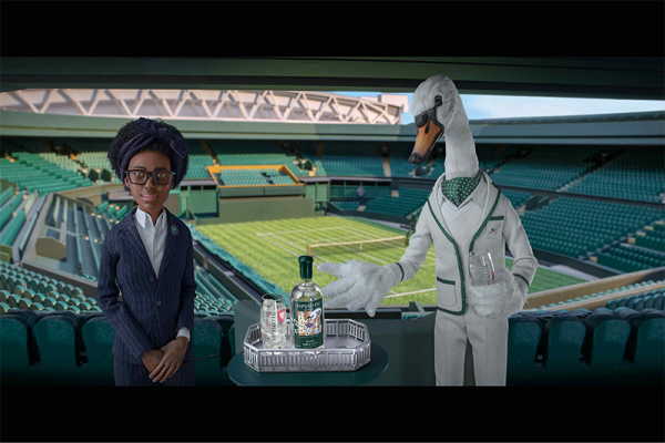 Swan and girl with gin at wimbledon tennis