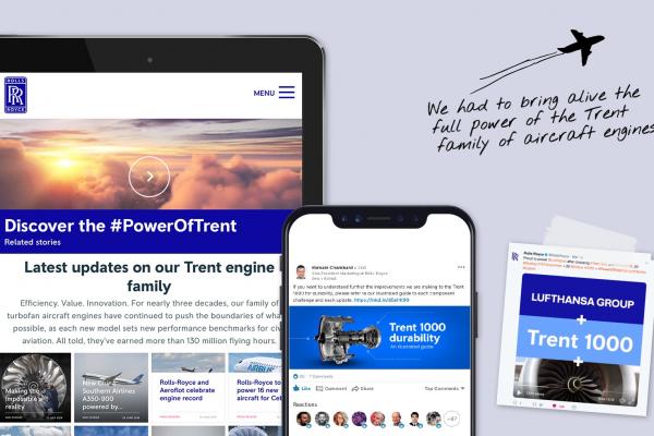 Mock-up of social, web and digital campaign for Rolls-Royce - Power of Trent